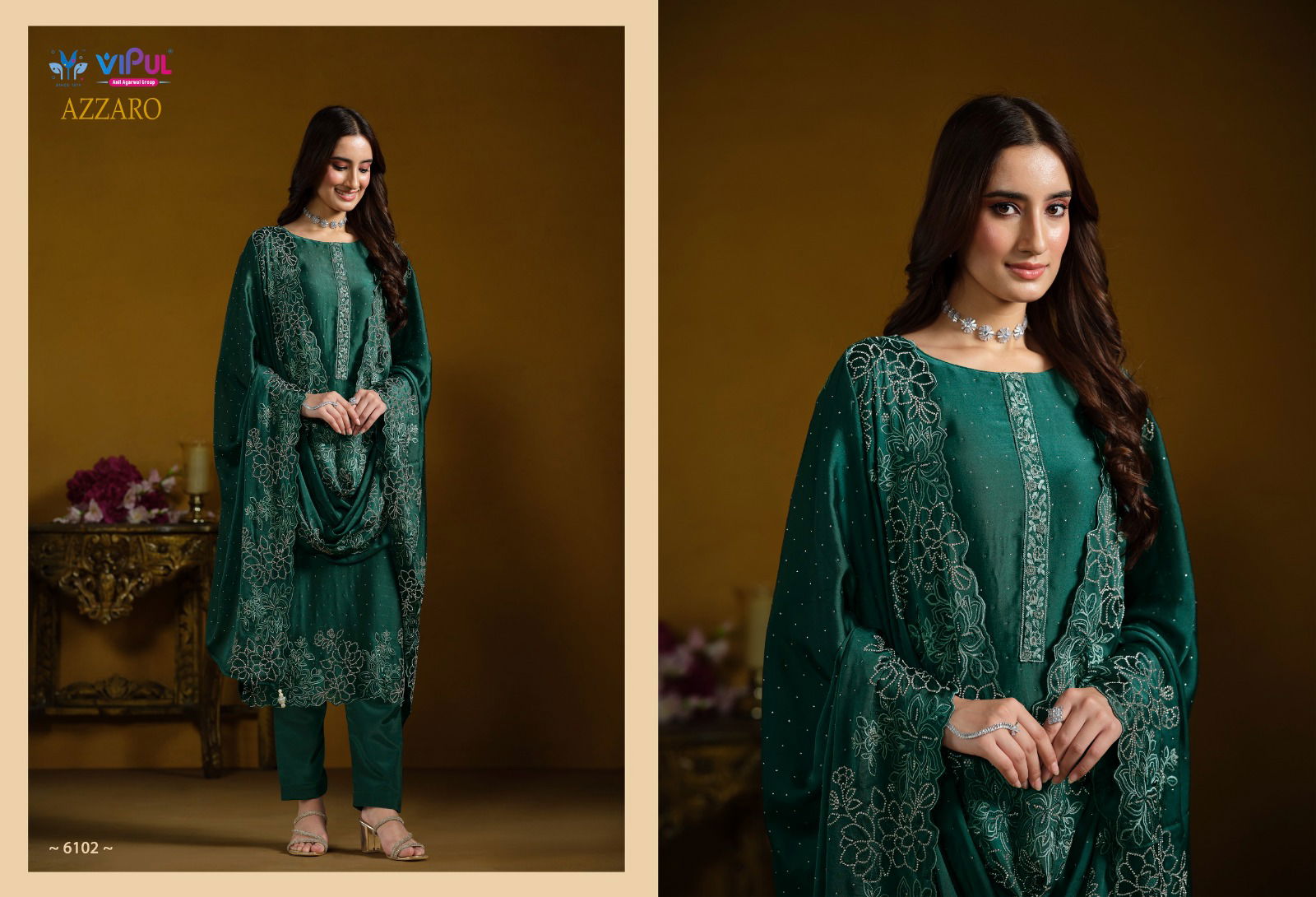 Azzaro By Vipul Swarovski Embroidery Work Designer Suits Wholesale Market In Surat